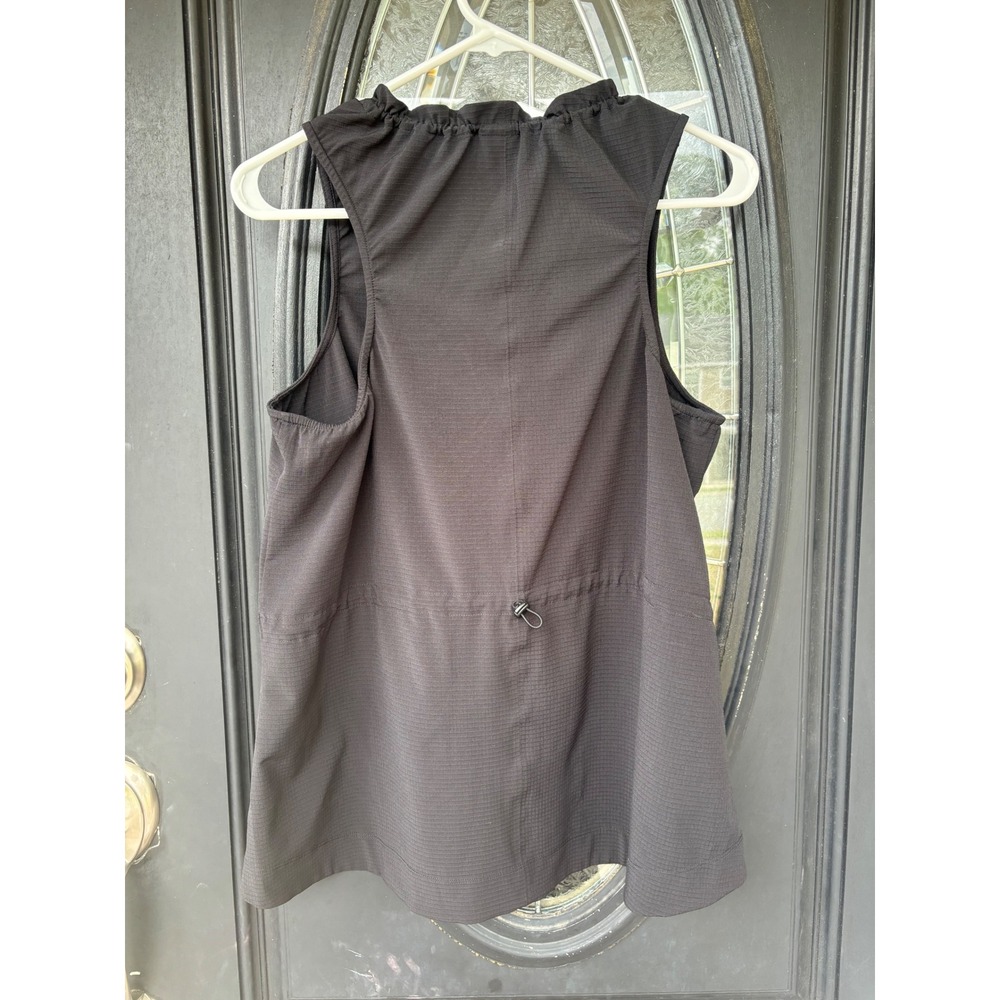 Athleta Womens Black Ruffle Neck Cinch Back Grid Ripstop Sleeveless Top Medium - Picture 7 of 7